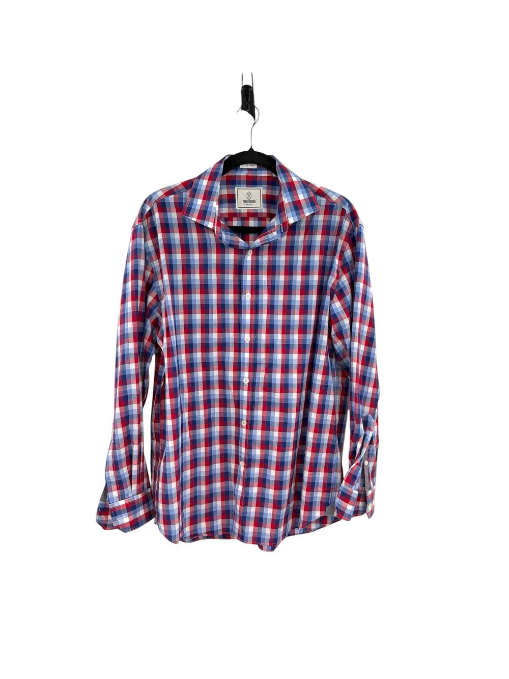 Todd Snyder Plaid Button Down Shirt Red Blue White Cotton Men's 16.5 32/33